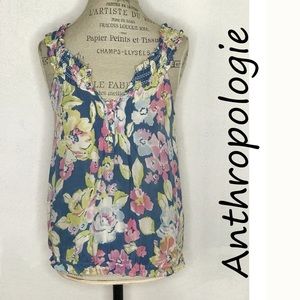 Anthropologie Floral Silk Tank By Joie